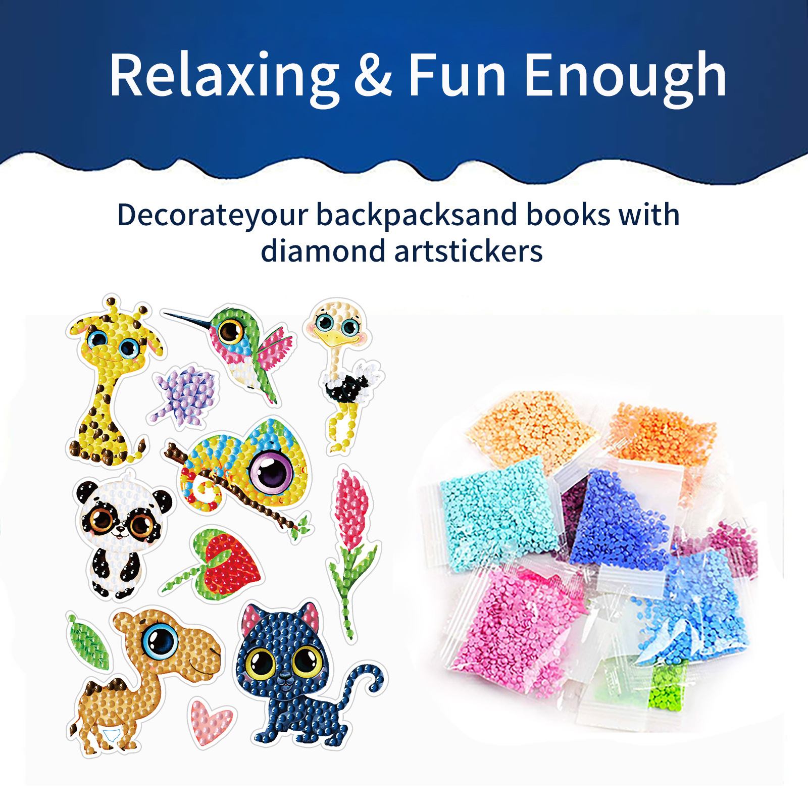 Venta caliente de dibujos animados pequeño animal diamante pintura libre pegatinas DIY ladrillo pintura pared pegatinas niños hechos a mano pegatinas redondo diamante