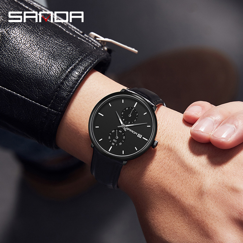 Sanda 1115 nuevo cinturón deportivo calendario impermeable reloj de cuarzo Moda simple hombres malla Correa reloj