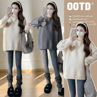 Real shot 2024 autumn and winter new maternity clothes love jacquard padded pullover sweater loose all-match sweater