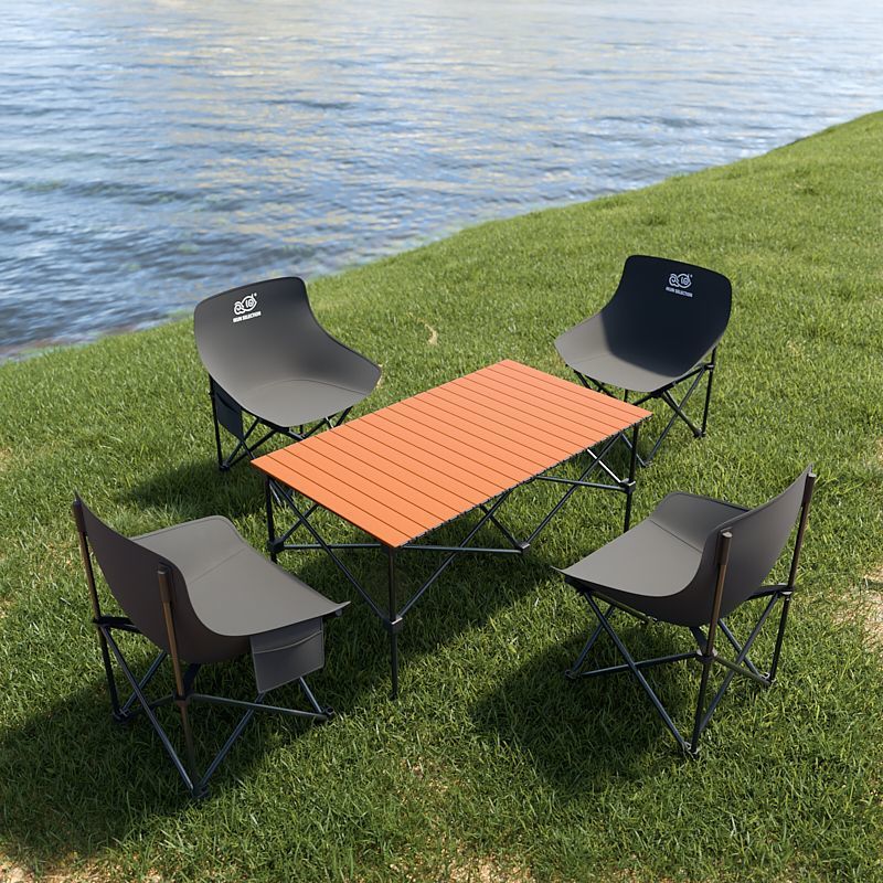 2025 업그레이드 강화모델 + 휴대용 수납벨트 - 오렌지 [95*55*50cm 긴 테이블] + 블랙 의자 4개