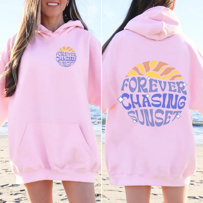 Cross-Border Export Front and Back Printed Forever Chasing Sunset Printed Beach Hoodie
