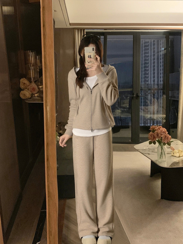 大码女装早秋新款新款假两件上衣显瘦+阔腿裤两件套|undefined