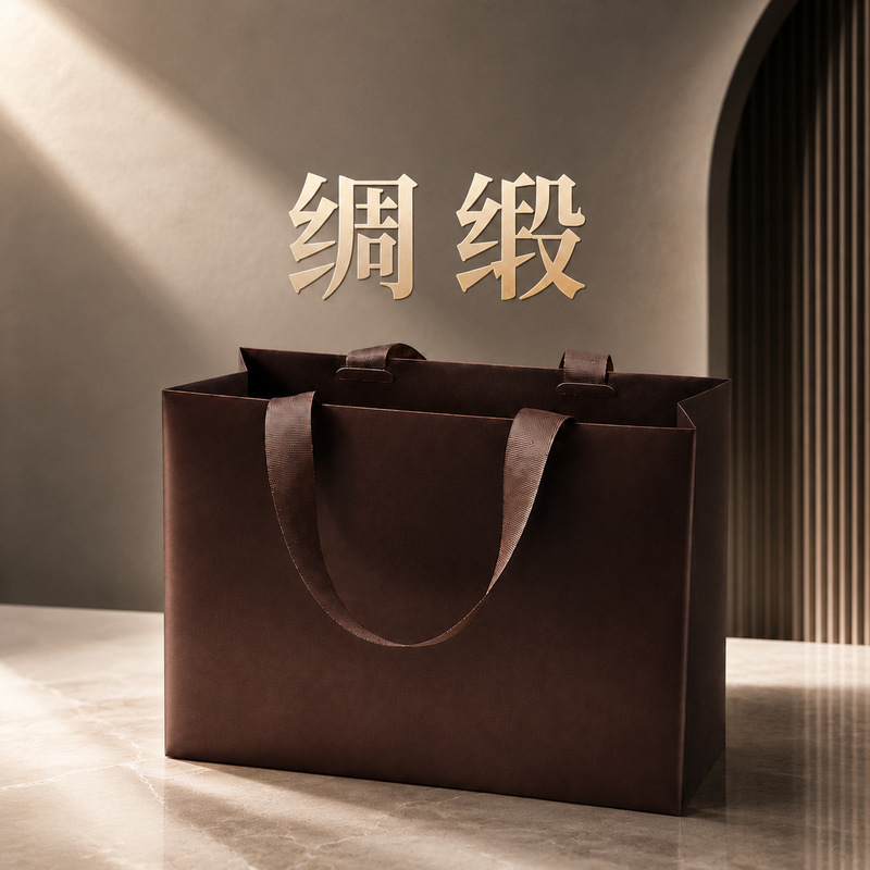 High-End Coffee-Colored Silk Cloth-Covered White Cardboard Handbag, Business Gift Bag, Clothing Gift Bag, Wooden Box, Tea Bag