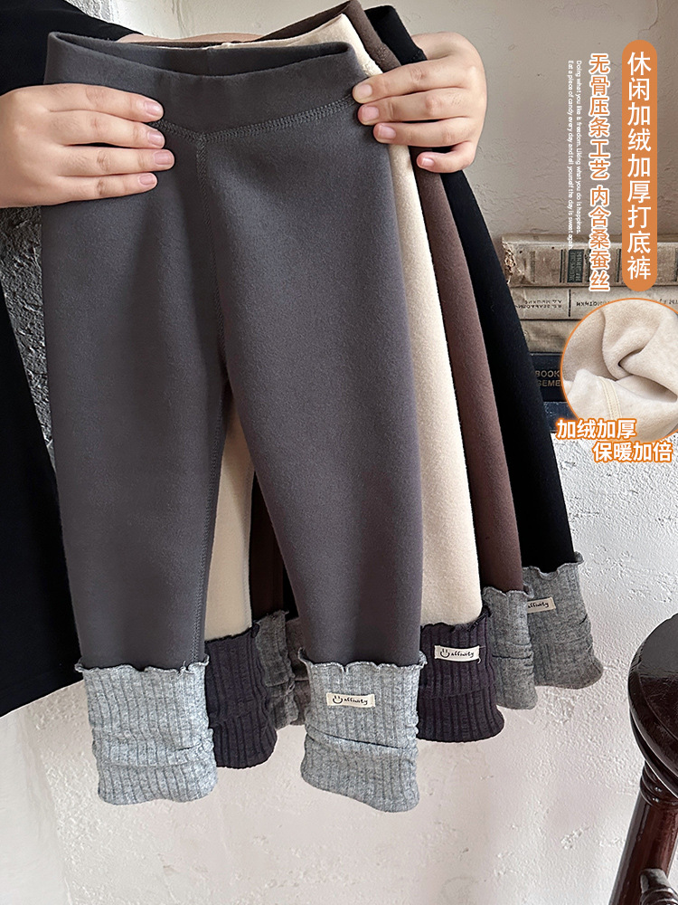[550g with mulberry silk boneless layering craft] girls fleece-lined thick leggings winter western style pile style coaster