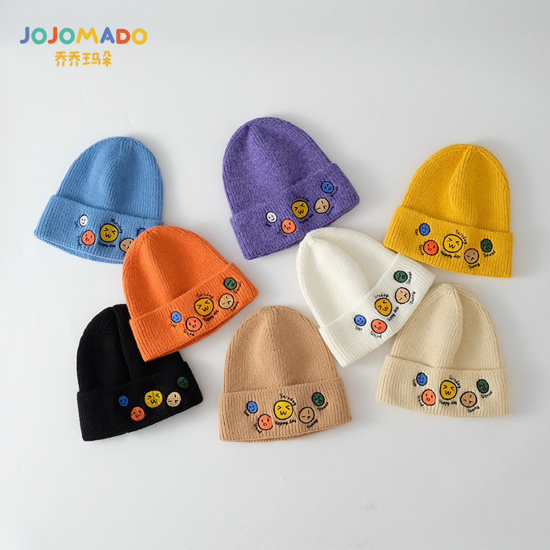 秋冬新款韓版超萌卡通表情毛線針織帽保暖可愛兒童寶寶帽子