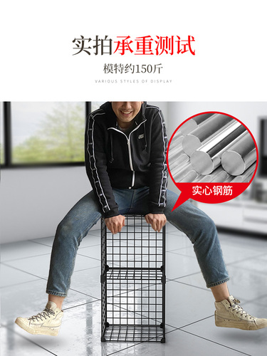 Under-stairs storage cabinet bookcase with door dustproof free combination grid iron storage cabinet simple bookshelf
