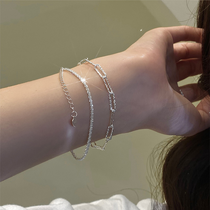 Sparkling silver bracelet ins fashion de...