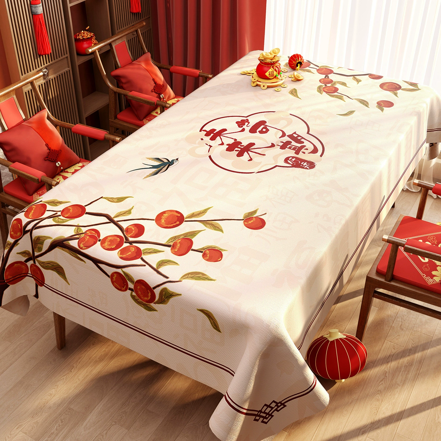 New Chinese New Year red festive atmosphere PVC waterproof and oil-proof tablecloth Spring Festival blessing Chinese coffee table tablecloth