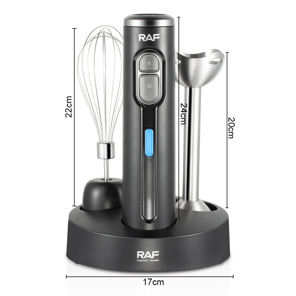Palo de cocina de carga inalámbrica RAF, procesador de cocina eléctrico cinco en uno, exprimidor de jugo, carne molida, batido de huevos, cocina de mano con cerradura