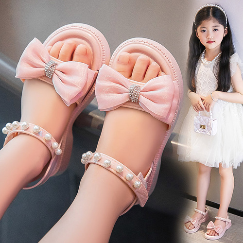 Women's New Sandals, Fashionable Summer Sandals for Girls, Little Princess Style, Small and Medium Children's Soft Sole Korean Style Baby Non-Slip Shoes