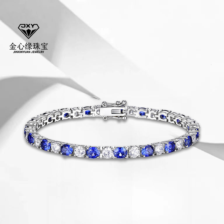 Foreign trade hot selling s925 sterling silver cultivation sapphire tennis bracelet women's high sense fashion all-match