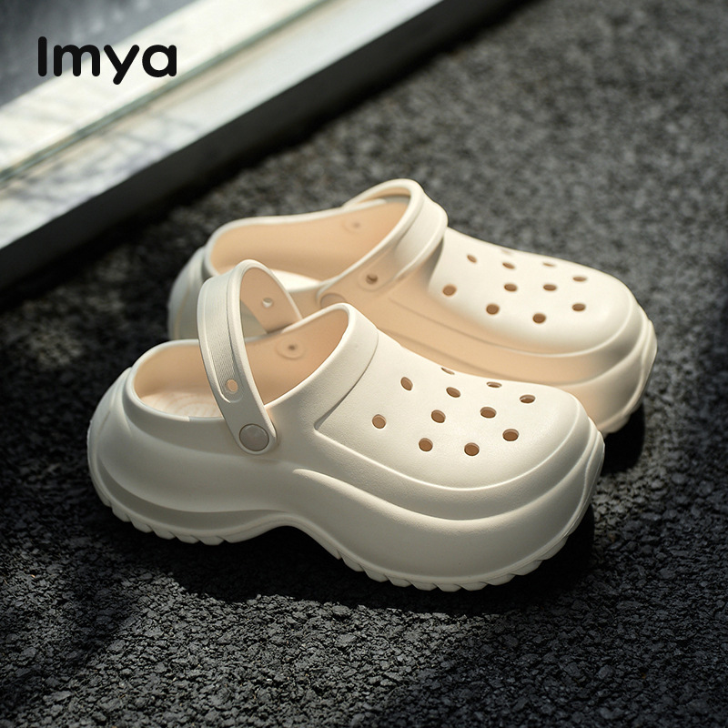 Increased 7cm Hole Shoes Summer Women's Thick Sole Slip-on Feeling Dung Baotou Slippers Outer Wear Non-slip Breathable Beach Eva Sandals