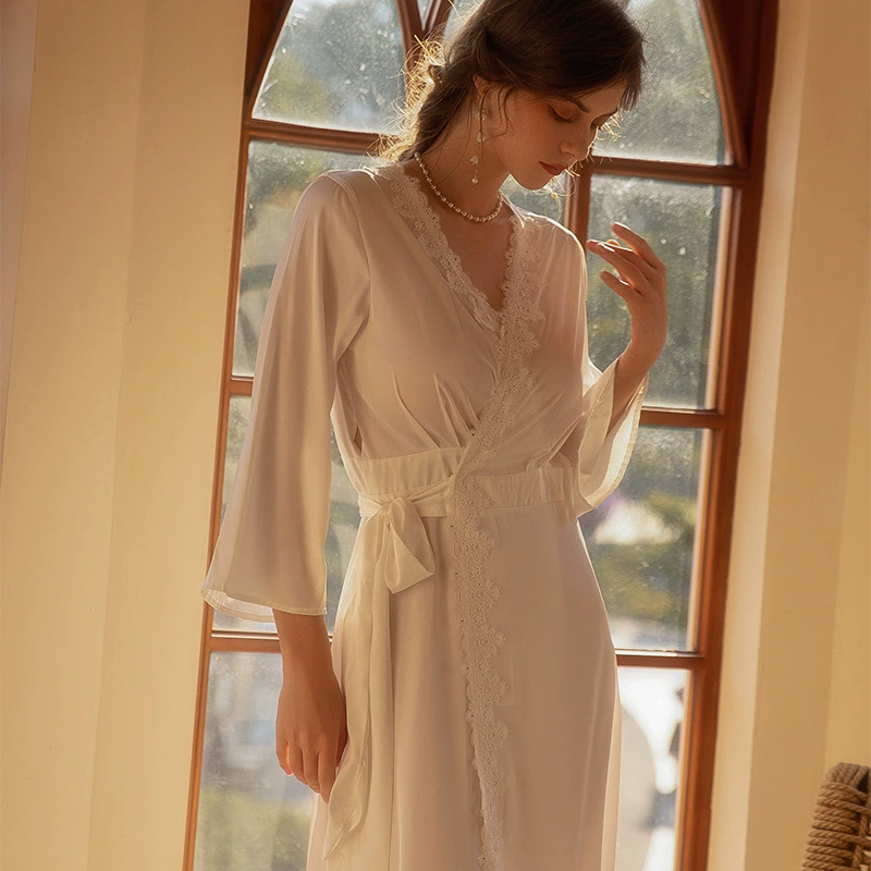 Свадебный утренний халат невесты Подружка невесты Ледяной шелк Длинная ночная одежда Весна и Осень Свадебная Красная Пижама Pajamas