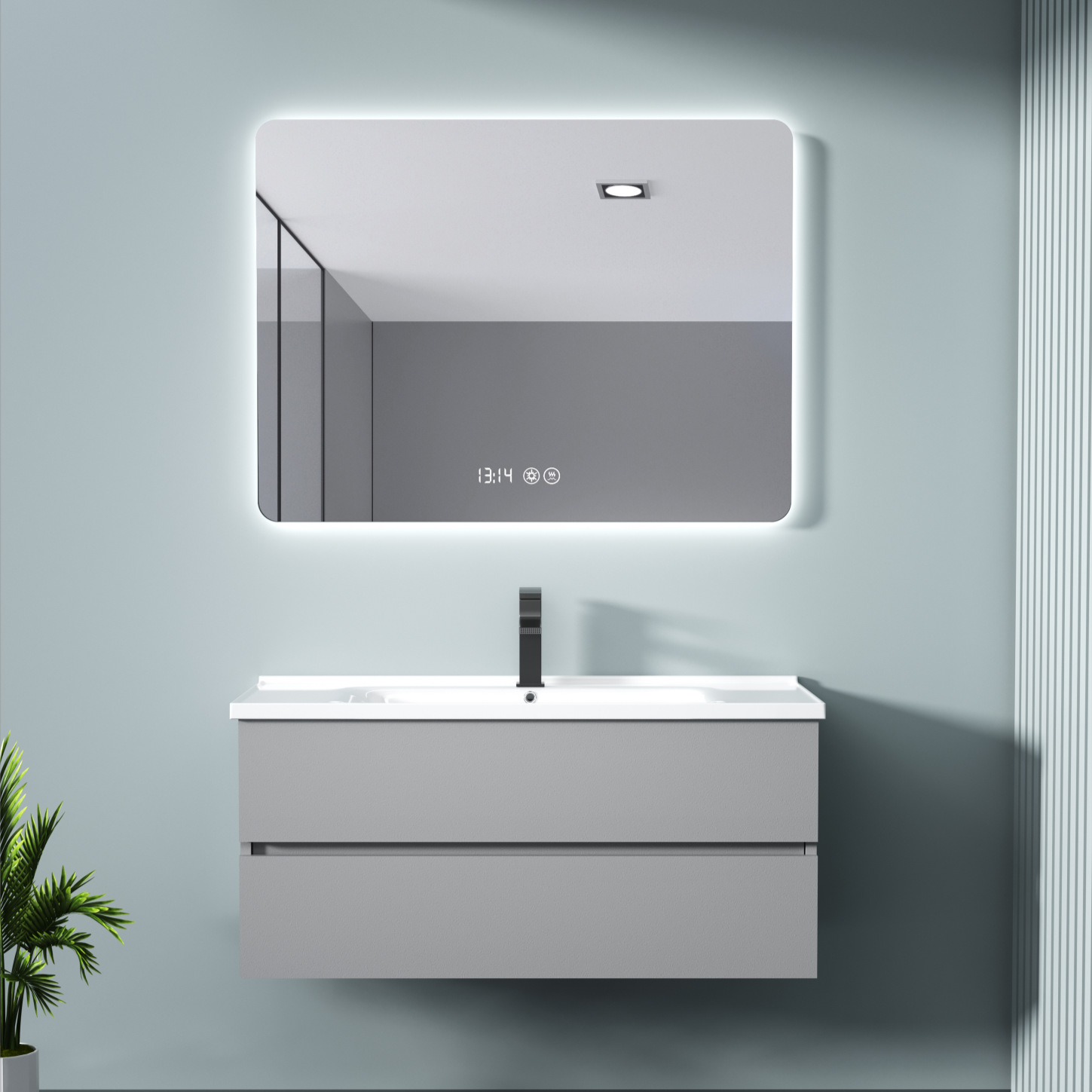 Gabinete de baño azul gris combinado cerámica lavabo lava