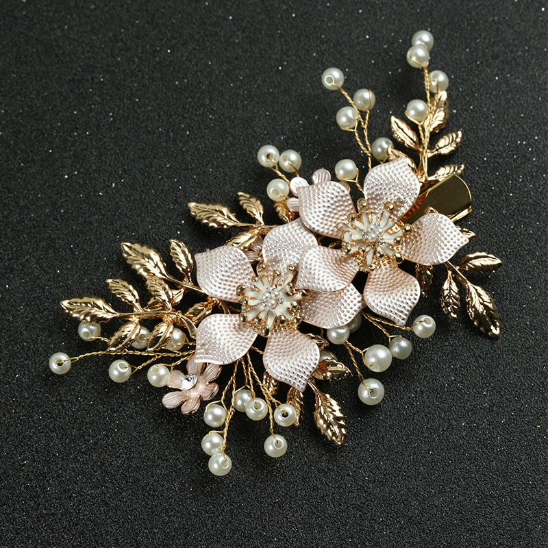 手工制作森系发夹女复古金色花朵侧边夹婚纱秀禾盘发头饰夹子批发