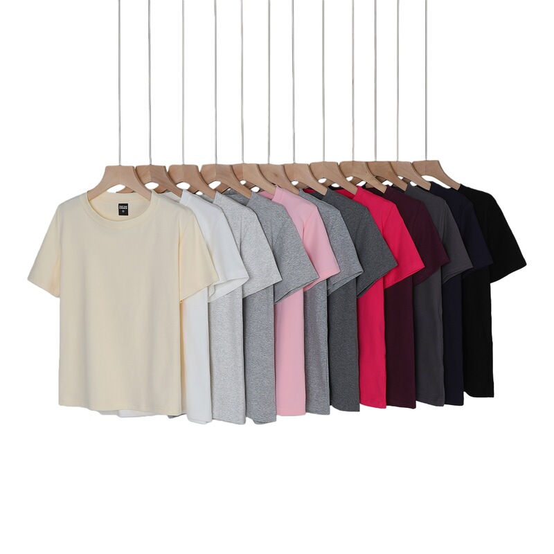 Korean Style Casual Women's Straight-Cut Round Neck Short-Sleeve T-Shirt, Summer Basic 230g Spandex Cotton Half-Sleeve Korean Style Casual Women's Straight-Cut Round Neck Short-Sleeve T-Shirt, Summer Basic 230g Spandex Cotton Half-Sleeve
