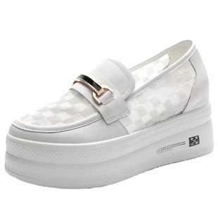 Thick-soled Mesh Loafers Women's 2023 Summer New Inner Heightening Slip-on White Shoes Thin Breathable Mesh Shoes