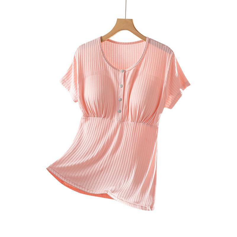 授乳上着半袖妊婦パジャマ単品ホームウェア産後授乳tシャツ春夏薄手純綿半袖|undefined
