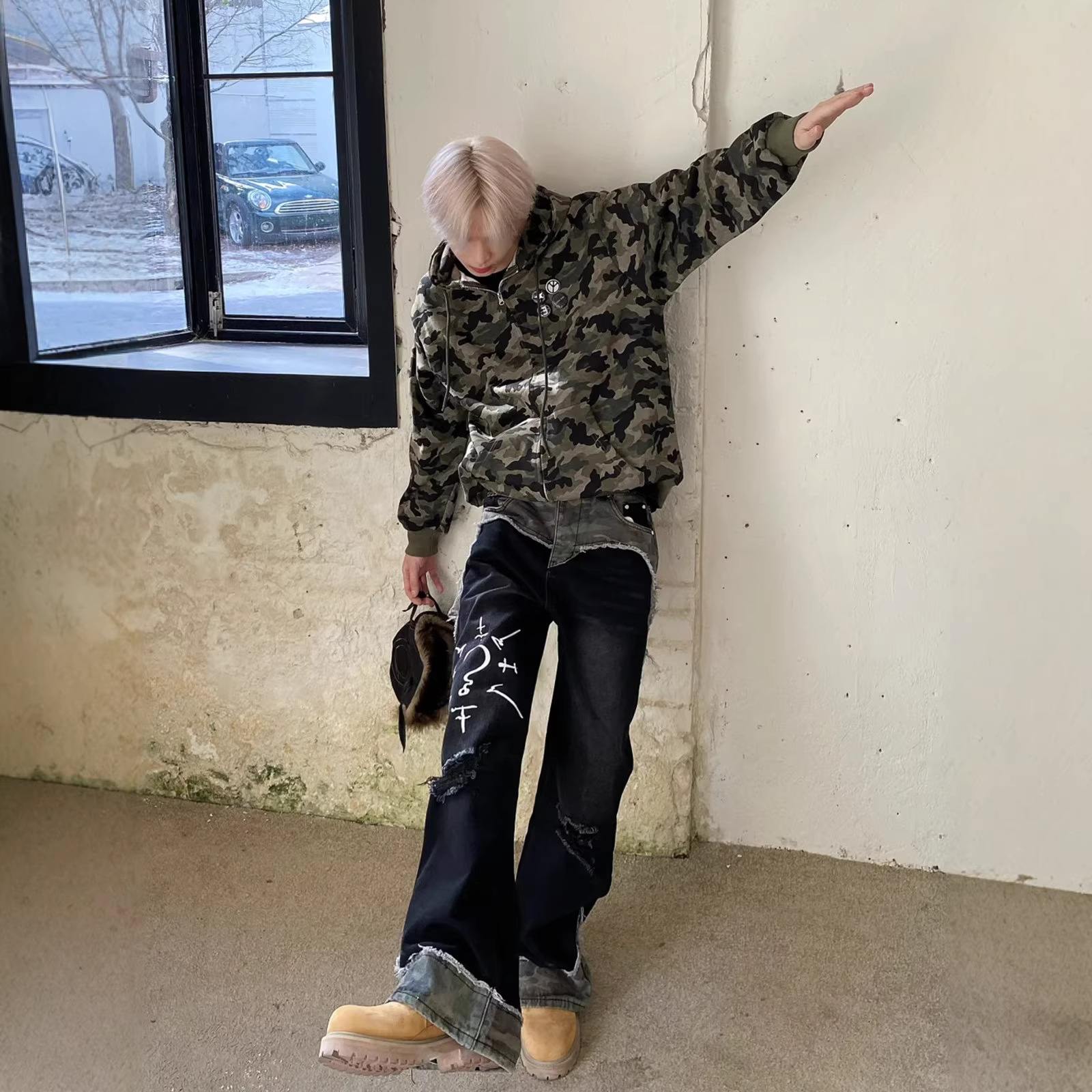 European And American Hip Hop Niche Patchwork Jeans Men's American Street Style Loose Casual Washed Ripped Straight Leg Jeans_mkmklike.com