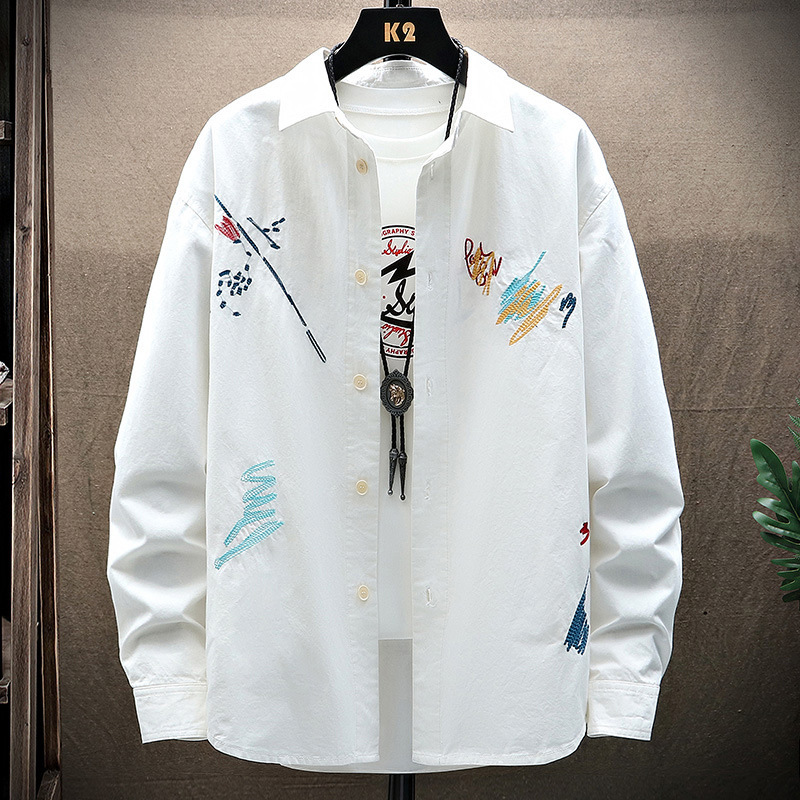 2026 Men's Heavyweight Loose Fit Work Shirt with Unique Embroidery, Long Sleeve Cotton Shirt Jacket 2026 Men's Heavyweight Loose Fit Work Shirt with Unique Embroidery, Long Sleeve Cotton Shirt Jacket