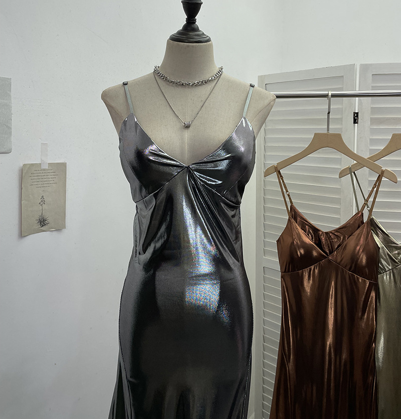 Sexy Liquid Metal Color Sling Dress with Chest Pad Dress 17 Sexy Liquid Metal Color Sling Dress with Chest Pad Dress