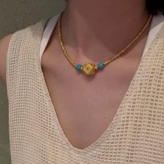 正宗气质轻奢黄金色克罗爆闪珐琅锁骨链新款简约蹦迪珠女项链轻奢