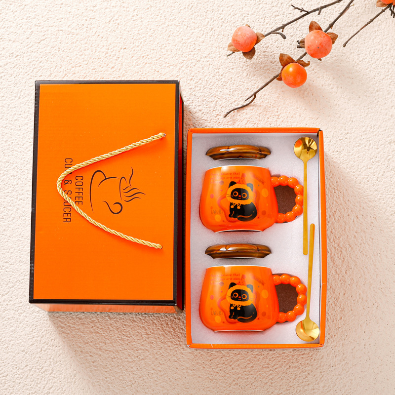 Caja de regalo de tazas de temperatura constante, tazas cálidas de dibujos animados, tazas de cerámica, logotipo personalizado, regalos de alta calidad