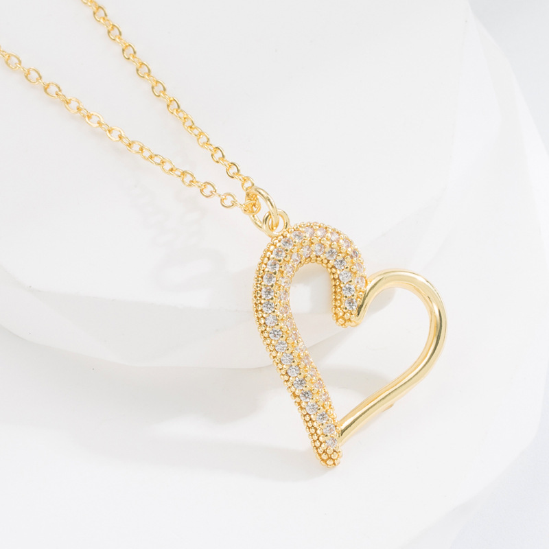 Fashion Heart Shape Copper Pendant Necklace Gold Plated Zircon Copper Necklaces