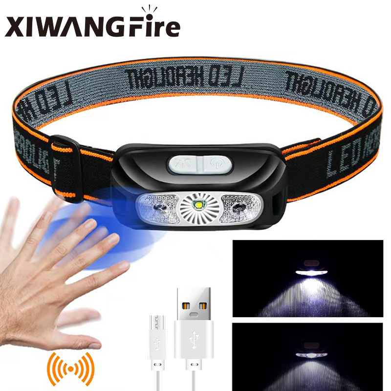 Transfronterizo LED Faro de inducción USB carga fuerte onda de luz de inducción lámpara de pesca impermeable incorporado linterna de la batería de litio