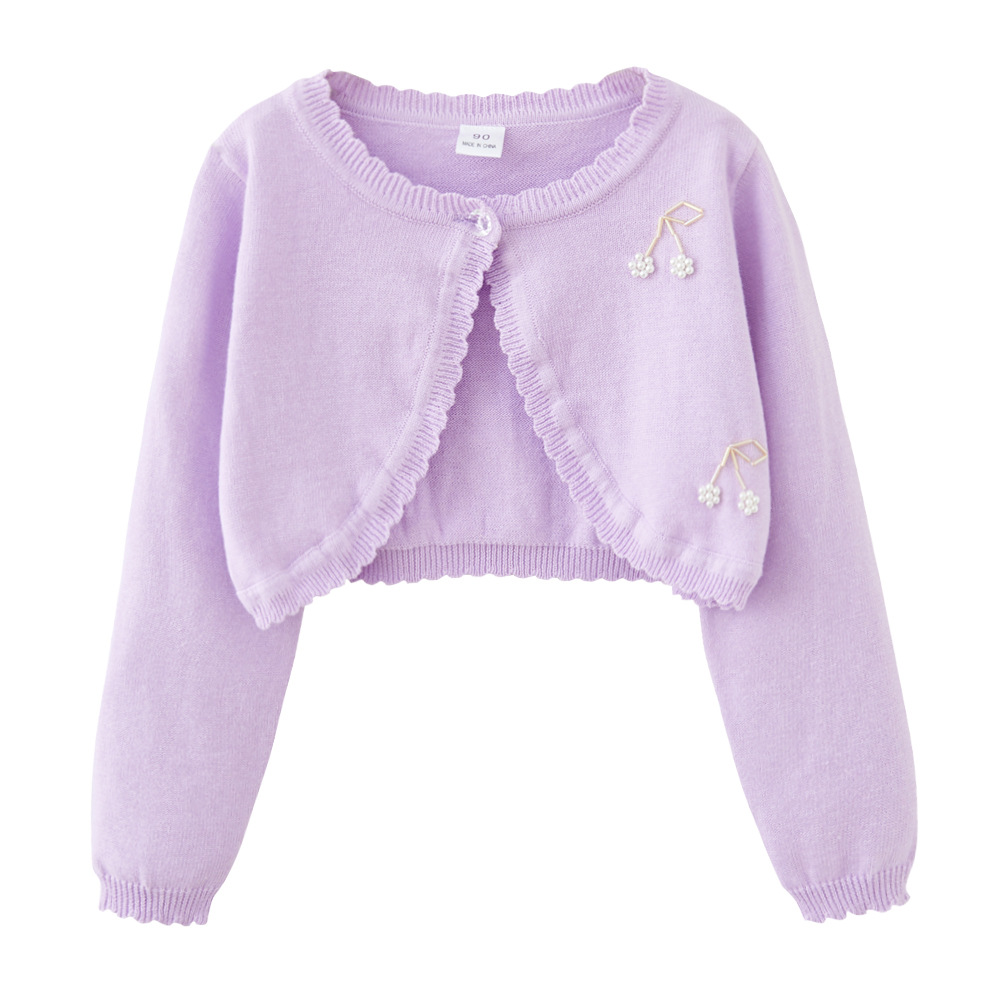 Mother & Kids Girl Cardigan Handmade Beaded Cherry Girl's Cardigan - Soft Knit Shawl For Toddler & Kids, Perfect For Dresses & Air Conditioning Wear_viptrois.com