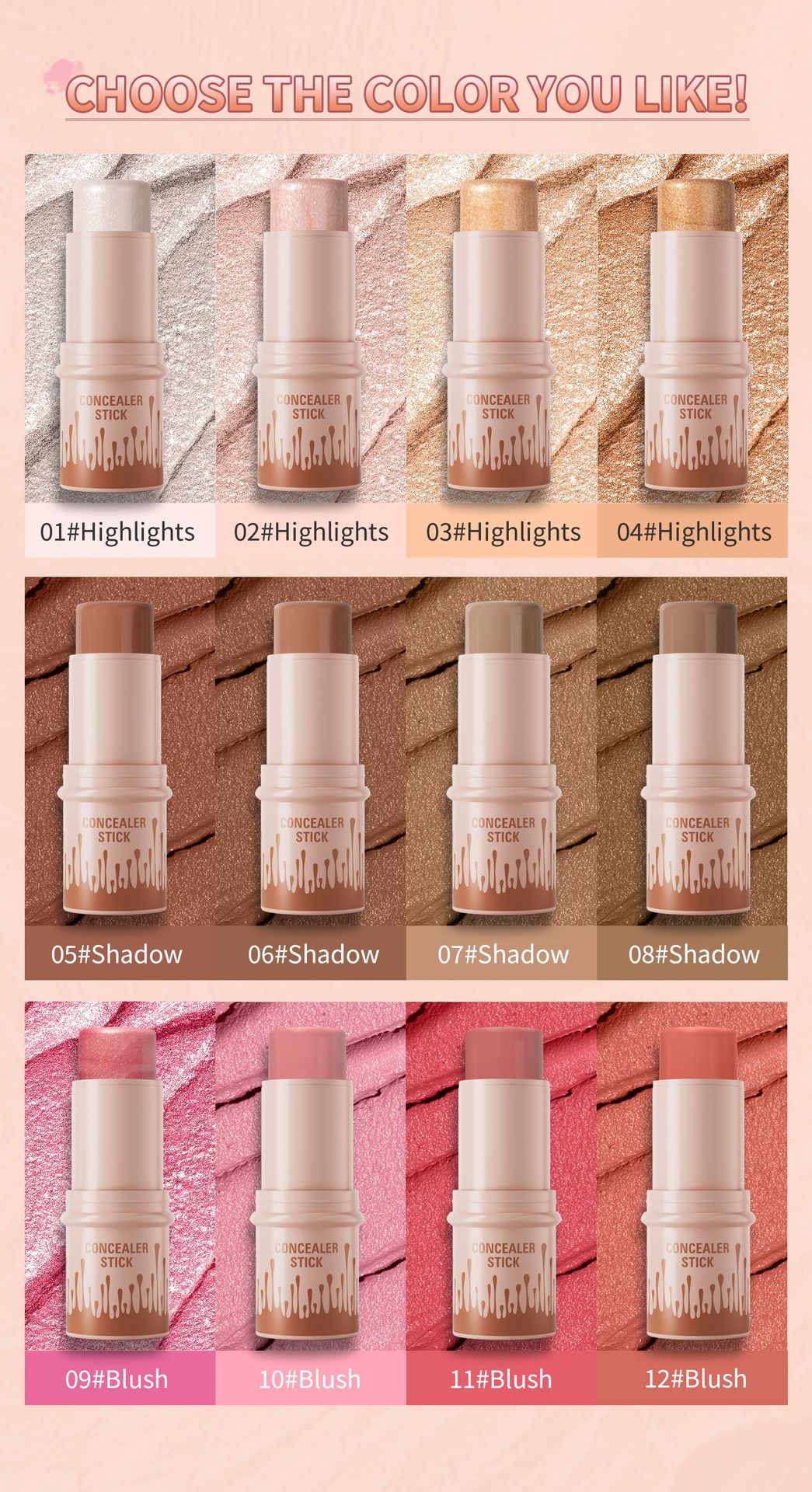 Hellokiss Multi-color Highlighter Blush Makeup Stick Bronzer Three-dimensional Natural Brightening Multi-functional Contouring stick Item Picture