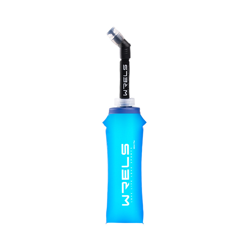 Botella de agua deportiva larga boca paja correr al aire libre silicona bolsa de agua plegable ciclismo maratón de fondo a fondo conveniente