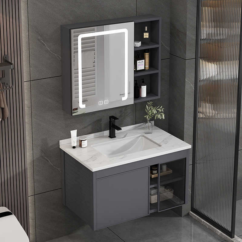 Simple moderno espacio de aleación de aluminio mueble de baño cuarto de baño mesa de lavado pequeño apartamento lavabo cuenca