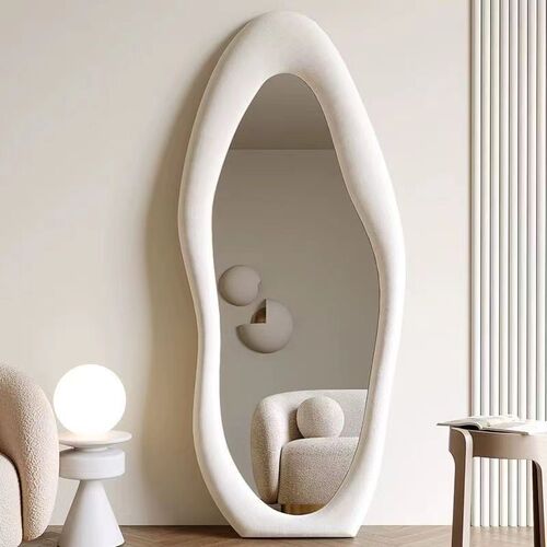 Cream style full body mirror floor mirror ins Nordic fitting mirror wall hanging bedroom living room shaped cloud dressing mirror