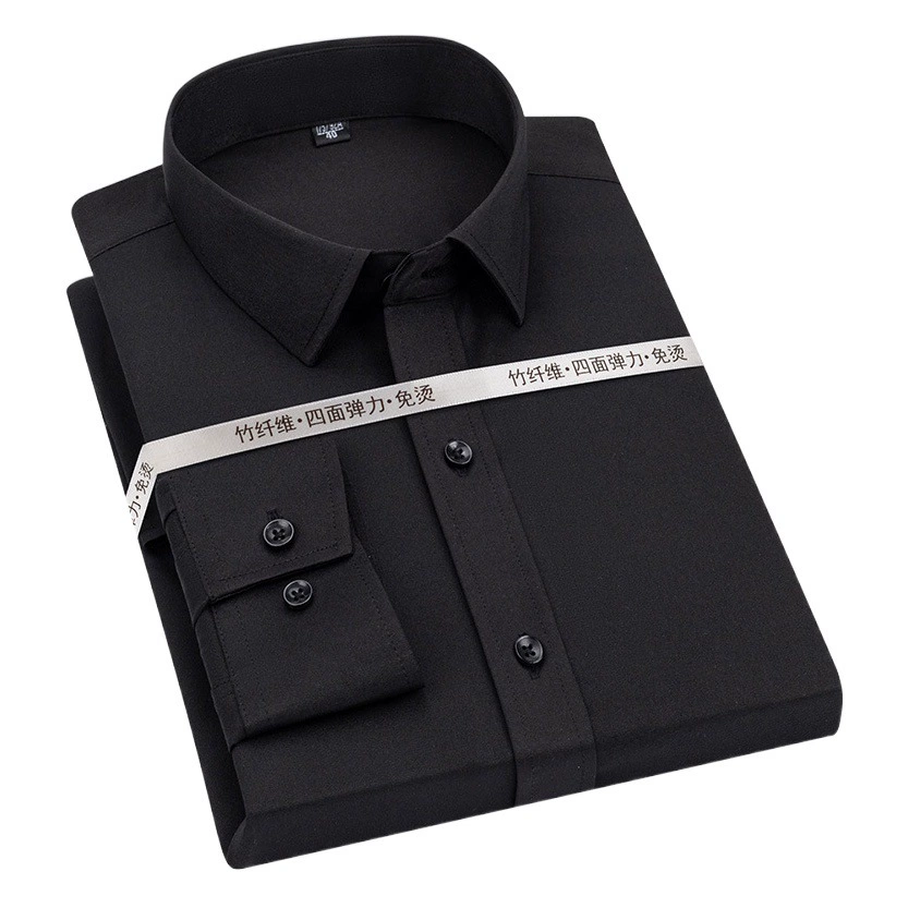 Деловая Мужская рубашка без глажки, новая рубашка из бамбукового волокна, мужская рубашка с длинными рукавами, эластичная пригородная Деловая одежда с защитой от морщин