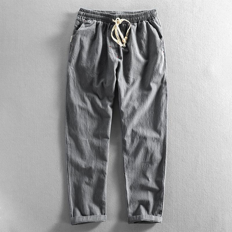 2024 New Simple Casual Men's Linen Pants Tether Loose Breathable Cotton Linen Youth Trendy Trousers