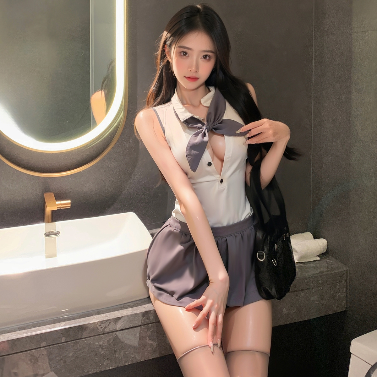 학생복 + 모델 착용 양말 그레이