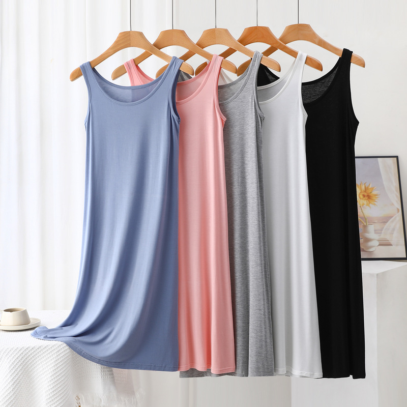 Modal Three-Length Vest Dress for Women Summer Korean Style Round Neck Mid-Length Bottoming Skirt Loose Slimming Look Dress Modal Three-Length Vest Dress for Women Summer Korean Style Round Neck Mid-Length Bottoming Skirt Loose Slimming Look Dress