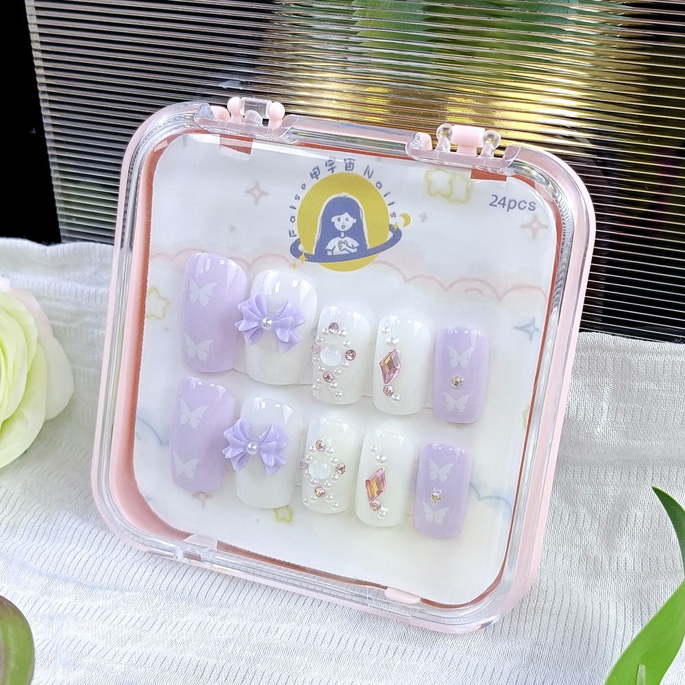 Uñas postizas Air Soft, sin pliegues, hechas a mano, piezas de uñas portátiles, piezas de uñas de material suave de lujo ligero, 24 piezas en caja de plástico, arte de uñas al por mayor.