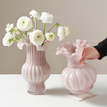 网红中古芬顿花瓶摆件客厅水养插鲜花感轻奢玻璃粉色创意简约