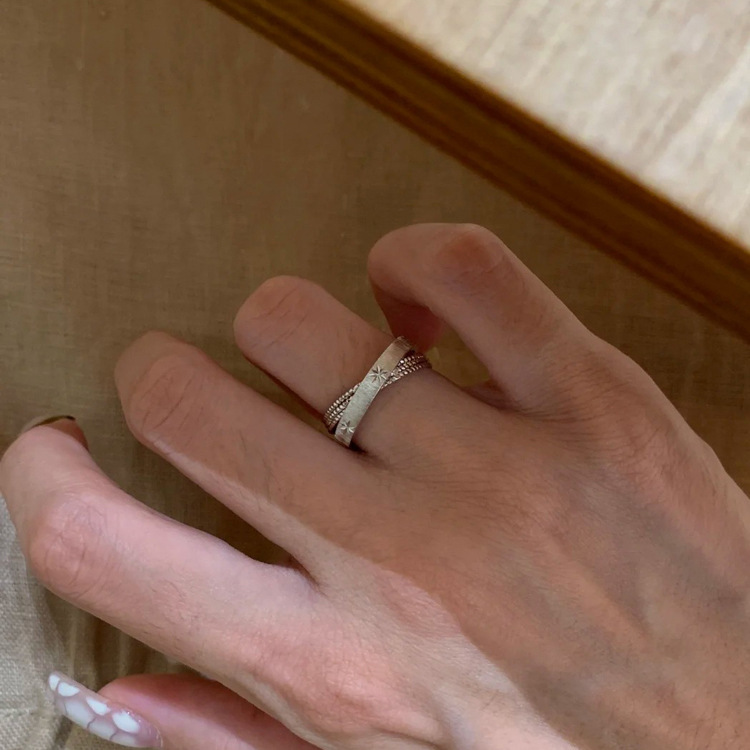 Sterling Silver Star Ring Double Layer Vintage Stackable Ring_voghion.com