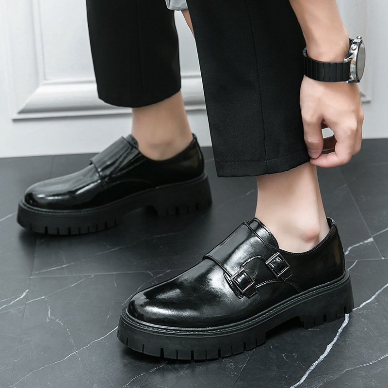 Primavera nuevos zapatos de cuero para hombres comerciales casuales negros zapatos de hombre estilo británico cabeza grande versátil transpirable tendencia interior zapatos de altura image 1