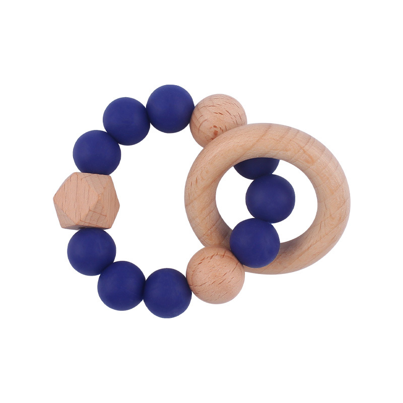 Nuevo bebé suministros de madera de haya anillo mordedor calmante bebé cuentas de silicona mordida molar pulsera mordedor juguete