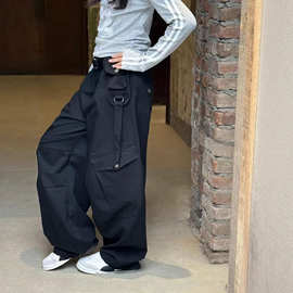 韩版童装2025秋季新款儿童口袋工装裤女童洋气直筒弯刀宽松休闲裤