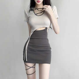 茶歇法式chic甜辣妹性感高冷御姐风纯欲风修身包臀收腰连衣裙女夏