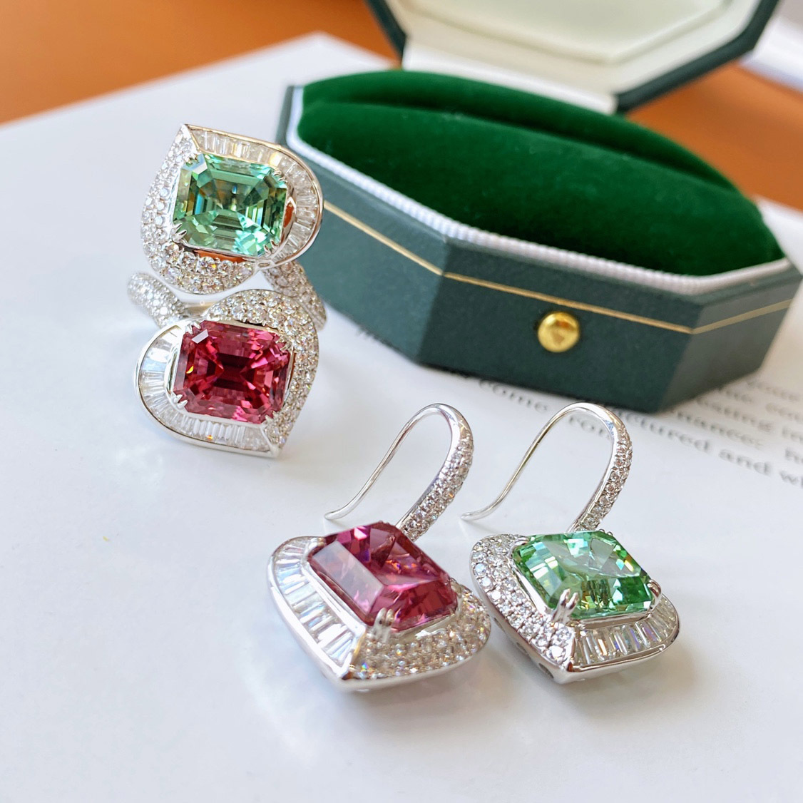 Fashion Heart Shape Copper Inlay Artificial Gemstones Rings Earrings