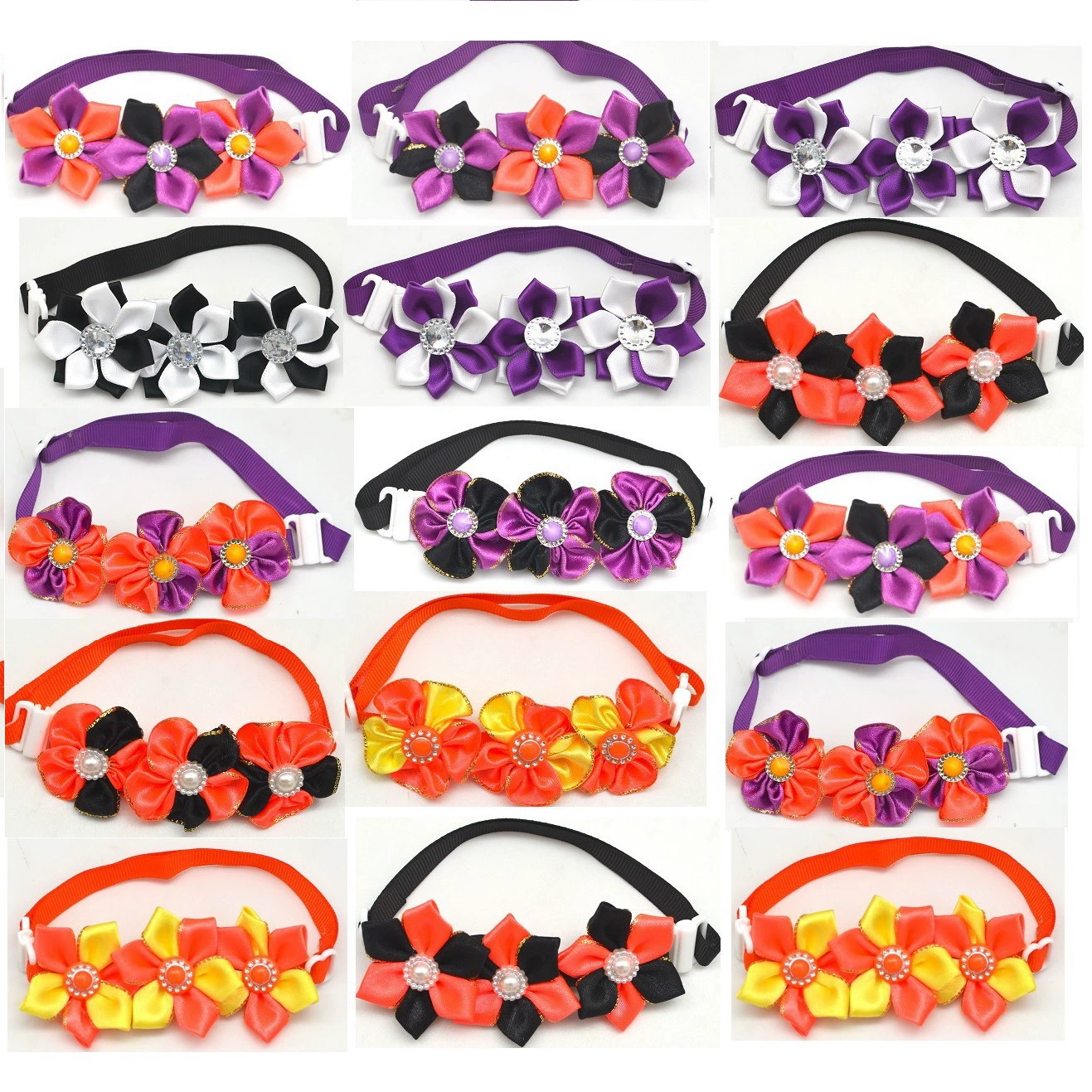 Кросс-бордерные горячие Хэллоуинские банты для питомцев, лепестки, бриллиантовые банты для кошек, головной убор с цветами для питомцев