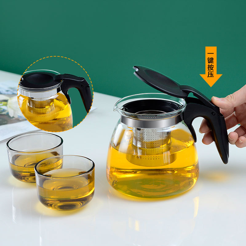 Traje de tetera de vidrio suministro directo de agua de fábrica de cinco piezas de vidrio resistente al calor para el hogar en stock juego de té de regalo al por mayor