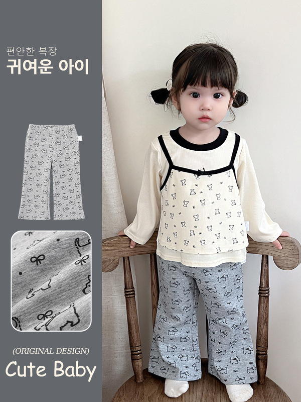 ベビー韓国風プリントパンツ 2025 秋の新スタイル女の子のお出かけパンツ西洋スタイル春と秋のベルボトム 5508|undefined