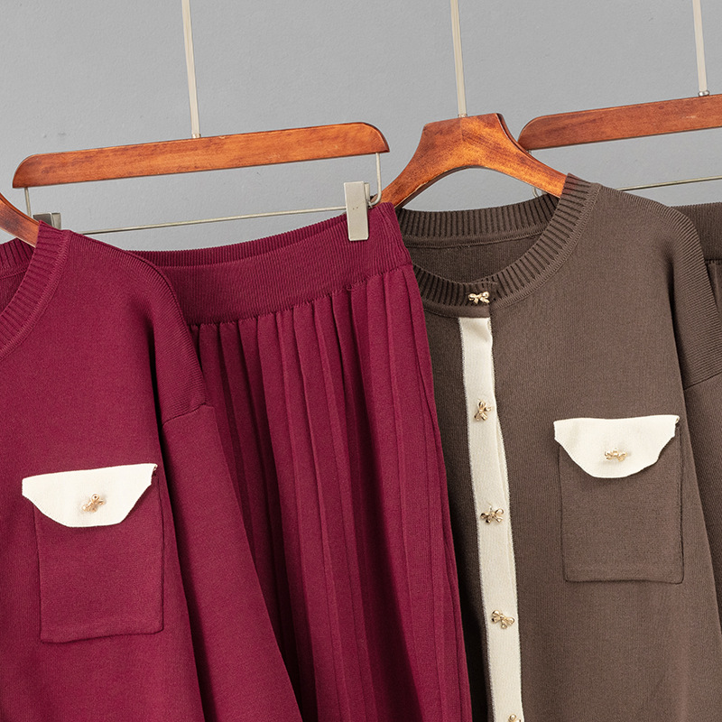 Women's Knitted Two Piece Cardigan And A-line Skirt Set Casual_voghion.com